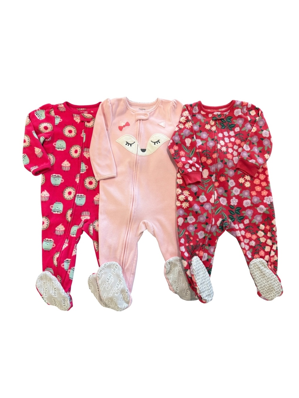 Set of 3 Simple Joys by Carter's 18M Fleece Footed Pajamas for Toddler Girls